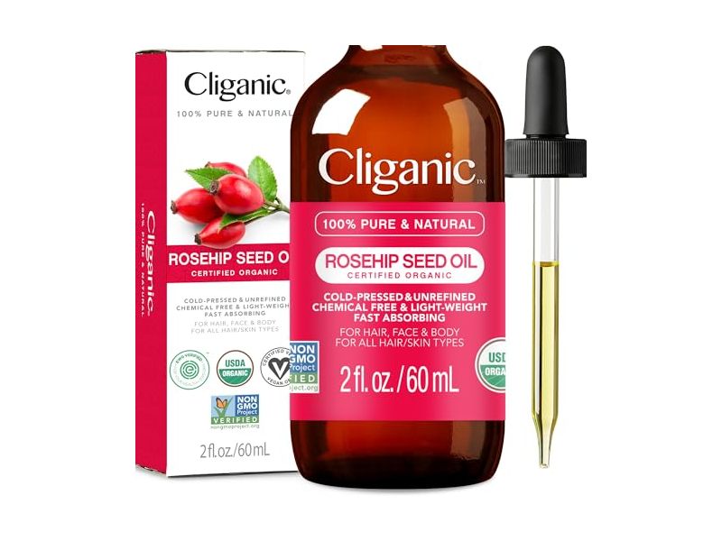 Cliganic Organic Rosehip Seed Oil, 2 fl oz/60 mL