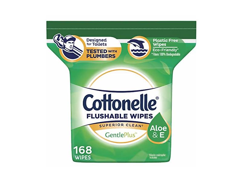 Cottonelle GentlePlus Flushable Wipes with Aloe & Vitamin E, Refill, 168 Count