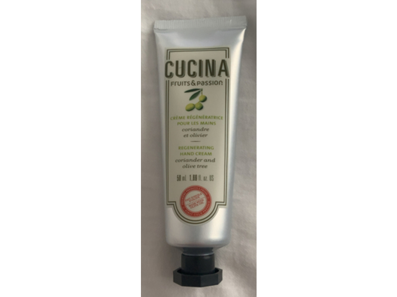 Cucina Fruit & Passiom Regenerating Hand Cream, Coriander and Olive Tree, 1.89 fl oz/50 mL
