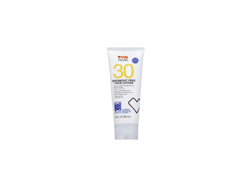 CVS Health Break Out Free Face Sunscreen Lotion, SPF 30, 3.0 fl oz/88 mL