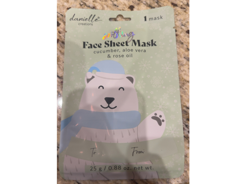 Danielle Soothing Face Sheet Mask, Cucumber, Aloe Vera & Rose Oil, 0.88 oz/25 g, 1 Count