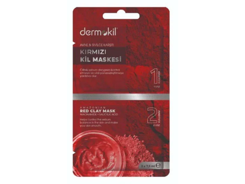 Dermokil Amazonian Red Clay Mask, Niacinamide + Salicylic Acid, 7.5 mL, 2 Count