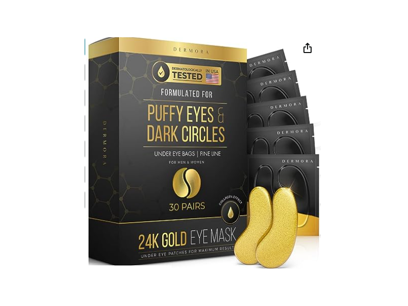 Dermora Gold Eye Mask, Puffy Eyes & Dark Circles Treatments, 30 Count
