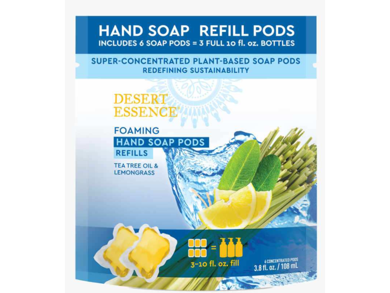 Desert Essence Foaming Hand Soap Pods, Tea Tree Oil & Lemongrass, 3.8 fl oz/108 mL, 6 Count
