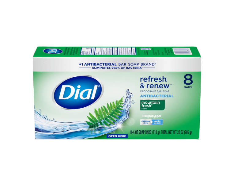 Dial Antibacterial Bar Soap, Mountain Fresh, 32 oz/904 g, 8 Bars, 32 Count