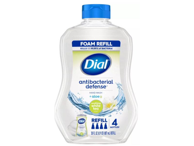 Dial Antibacterial Defense Hand Wash, Aloe + Soothing White Tea, 30 fl oz/887 mL, Pack Of 4