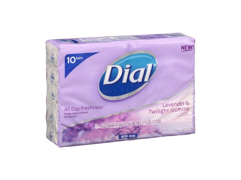 Dial Antibacterial Deodorant Soap, Lavender & Twilight Jasmine, 4 oz. Bars (10 Count)