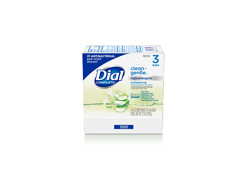 Dial Clean + Gentle Antibacterial Soap, Aloe, 4 oz, 3 Bars