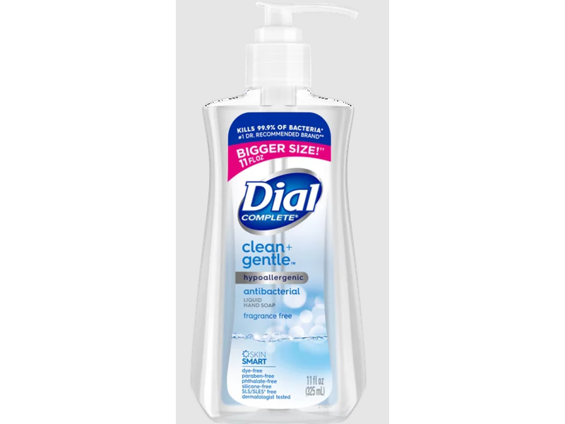 Dial Complete Antibacterial Liquid Hand Soap, Fragrance Free, Hypoallergenic, 11 fl oz/325 mL