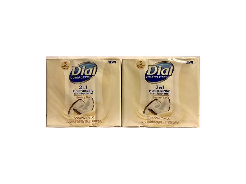 Dial Complete Beauty Bar Soap 2-in-1 Moisturizing & Antibacterial, Coconut Milk, 3 Count 3.2 OZ