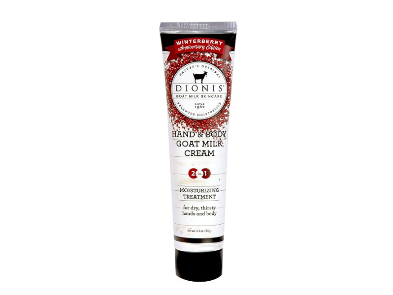 Dionis 2 In 1 Moisturizing Treatment Hand & Body Goat Milk Cream, Winterberry, 3.3 oz/93 g