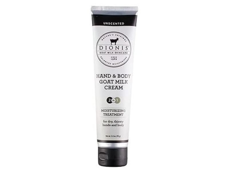 Dionis Hand and Body Goat Milk Cream, 2 In 1 Moisturizing Treatment, Unscented, 3.3 oz / 93 g