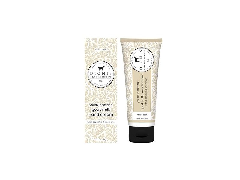 Dionis Vanilla Bean Youth Boosting Goat Milk Hand Cream, Peptides & Squalane, 2 oz/57 g