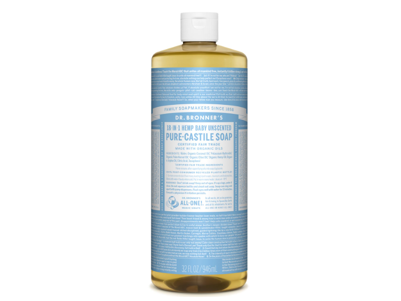 Dr.Bronner's 18-In-1 Hemp Baby Pure-Castile Soap, Organic Oils, 32 fl oz/946 mL, Pack Of 2