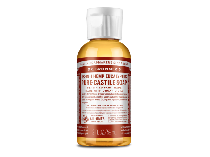 Dr. Bronner's 18-In-1 Pure-Castile Soap, Hemp Eucalyptus, 2 fl oz/59 mL, Pack Of 2