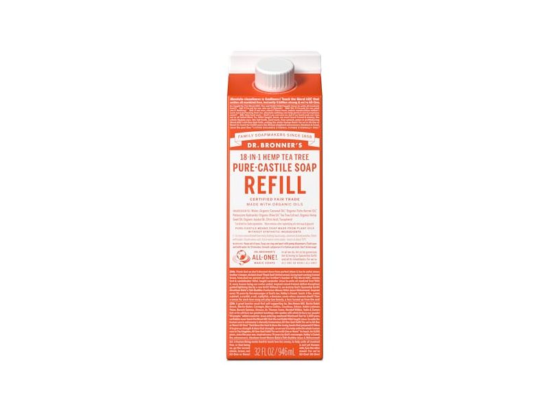 Dr. Bronner's 18-In-1Pure-Castile Magic Soap Refill, Tea Tree, 32 fl oz/946 mL