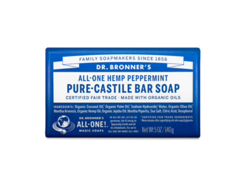 Dr. Bronner's Pure-Castile Bar Soap, Hemp Peppermint, 5 oz/140 g, Pack Of 6