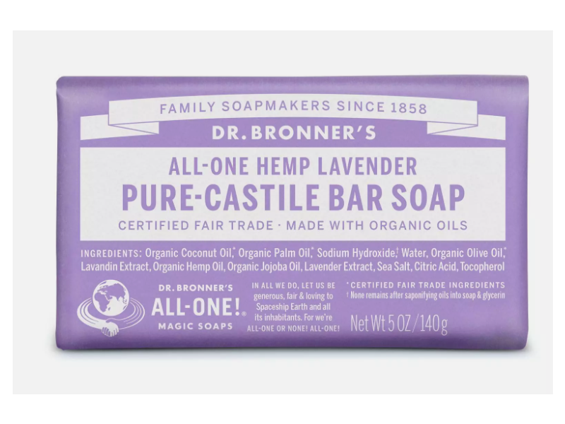 Dr Bronner's Pure Castile Bar Soap, Lavender, 5 oz/140 g