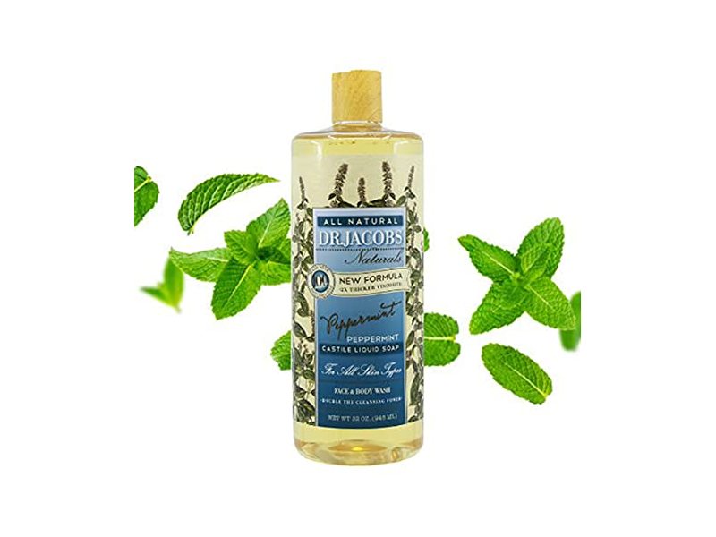 Dr. Jacobs Naturals Castile Liquid Soap, Peppermint, 32 oz/946 mL