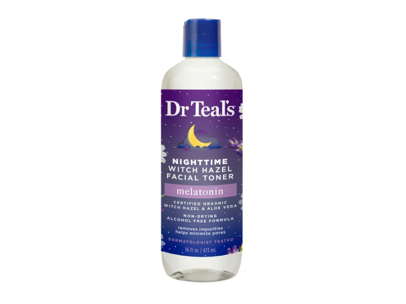 Dr Teal's Nighttime Witch Hazel Facial Toner, Melatonin, 16 fl oz, 473 mL