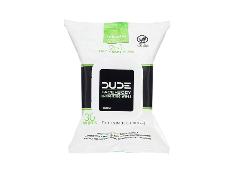 Dude Face + Body Energizing Wipes, Count 30