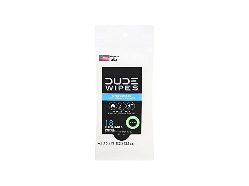 Dude Flushable Wipes, Vitamin E & Aloe, 18 Count