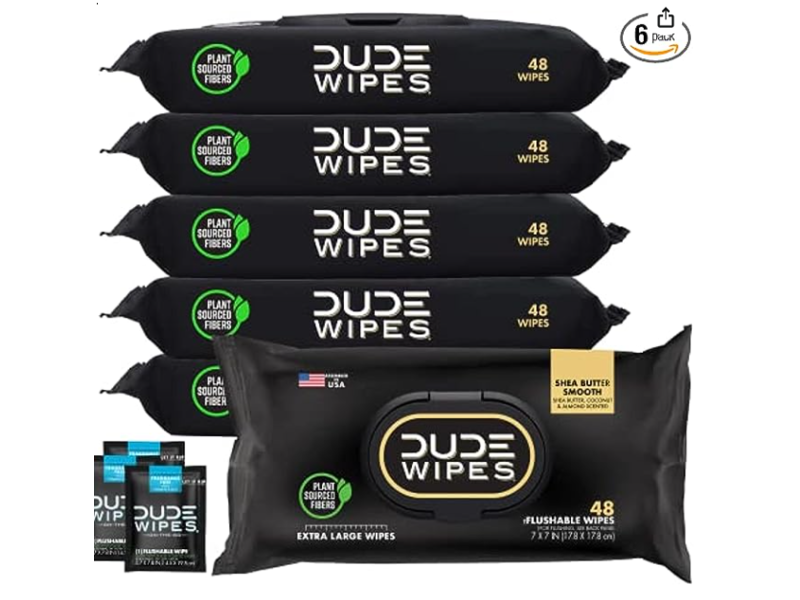 Dude Wipes, Shea Butter, Coconut & Almond Scent, 48 Count, Pack of 6
