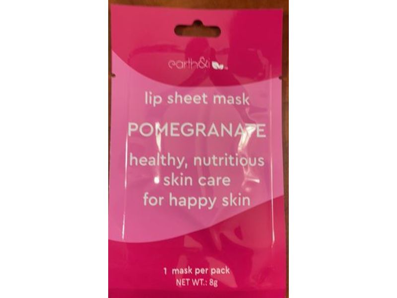 Earth&I Lip Sheet Mask, Pomegranate, 8 g, 1 Count