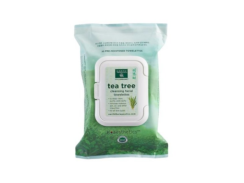 Earth Therapeutics Cleansing Facial Towelettes, Tea Tree, 30 Count