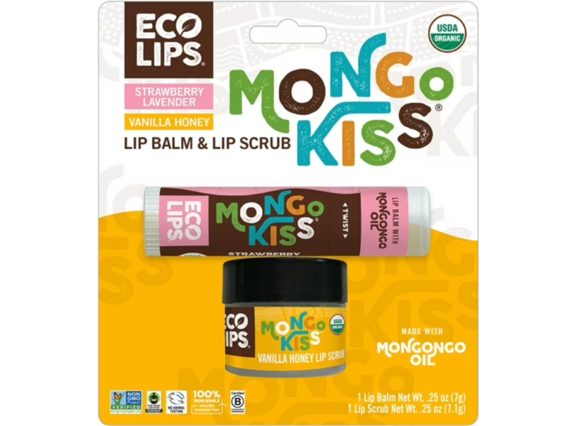 Eco Lips Mongo Kiss Lip Balm + Lip Scrub Set, Strawberry Lavender & Vanilla Honey, 0.25 oz