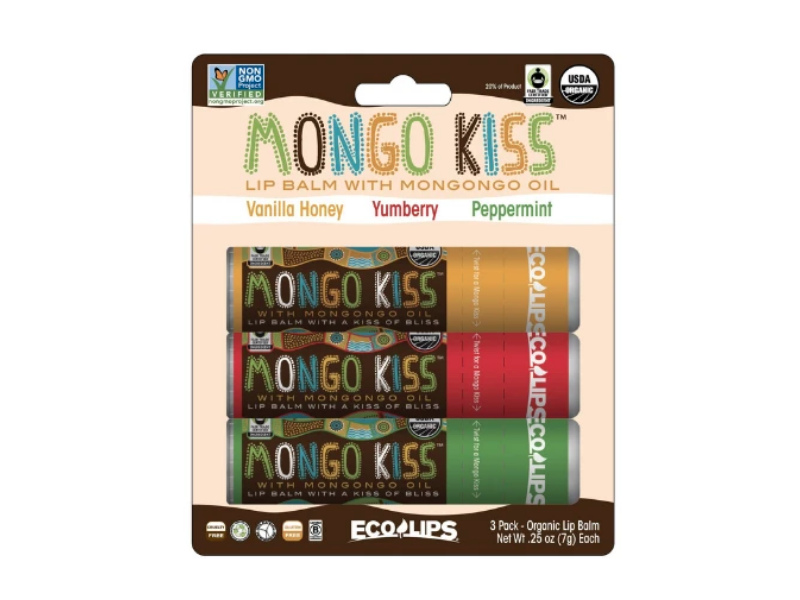 Eco Lips Mongo Kiss Lip Balm, Mongongo Oil, 0.25 oz/7 g, Pack Of 3