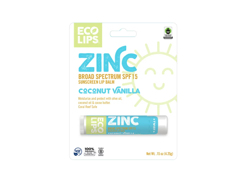 Eco Lips Zinc Sunscreen Lip Balm Broad Spectrum, Coconut Vanilla, Spf 15, 15 oz/4.25 g