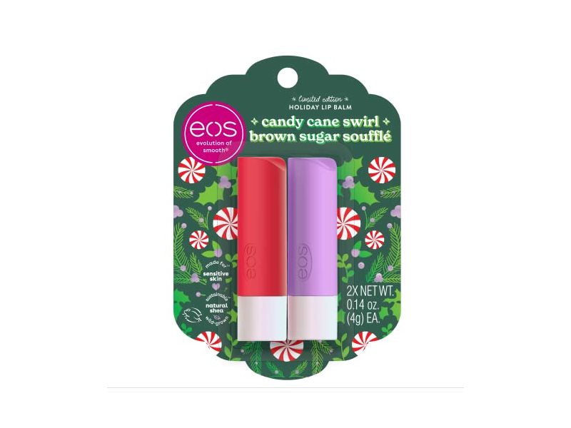 EOS Lip Balm Sticks, Candy Cane Swirl & Brown Sugar Souffle, 0.14 oz/4 g