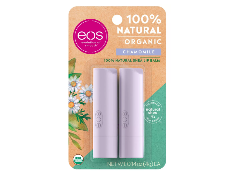 eos Organic 100% Natural Shea Lip Balm, Chamomile, 0.14 oz/4 g, Pack Of 2