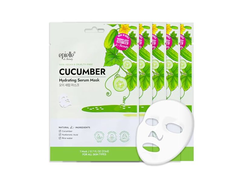 Epielle Hydrating Serum Facial Sheet Masks, Cucumber, 0.7 fl oz/23 mL, Pack Of 5