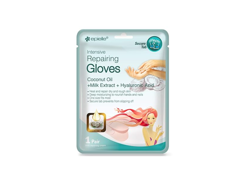 Epielle Intensive Repairing Gloves, Coconut Oil + Milk Extract+ Hyaluronic Acid, 1 Pair, 6 Count