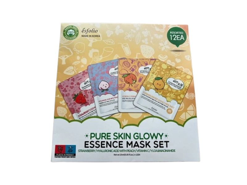 Esfolio Pure Skin Glowy Essence Mask Set, 0.85 fl oz/25 mL, 12 Count