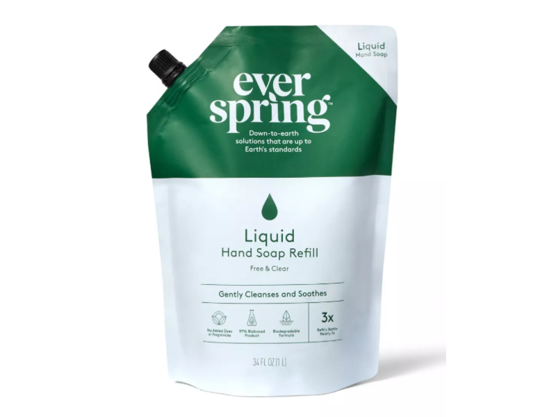 Ever Spring Liquid Hand Soap Refill, Fresh & Clear, 34 fl oz/1 L
