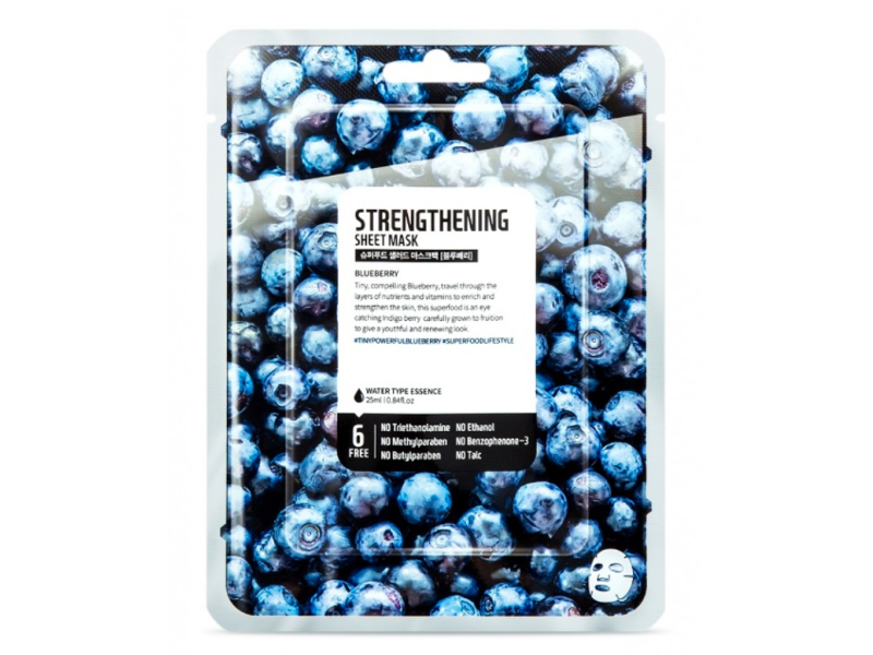 Farmskin Strengthening Sheet Mask, Blueberry, 0.84 fl oz/25 mL