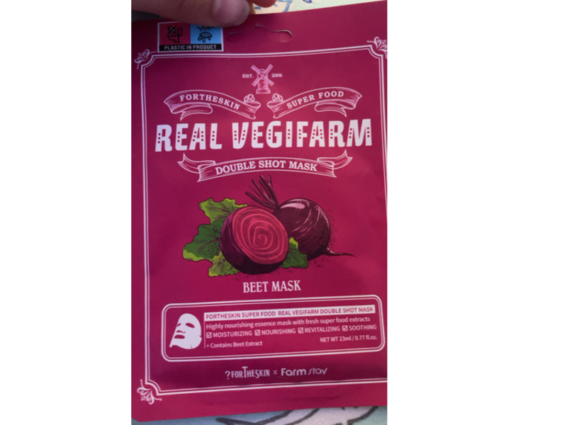 Fortheskin Real Vegifaram Double Shot Mask, Beet, 0.77 fl oz/23 mL
