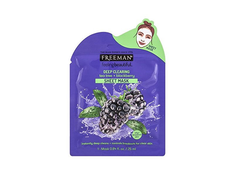 Freeman Feeling Beautiful Deep Clearing Tea Tree + Blackberry Sheet Mask, 1 mask 0.84 fl oz