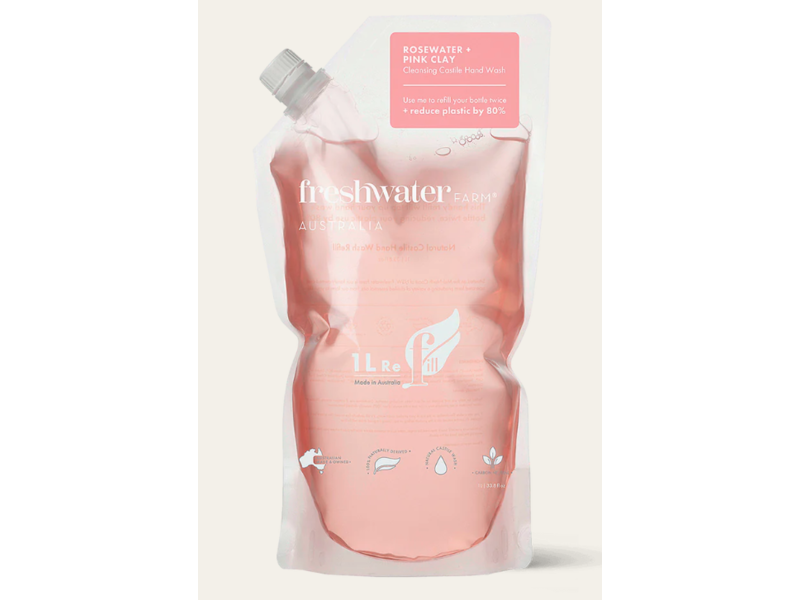 Freshwater Farm Hand Wash, Rosewater & Pink Clay, 1 L