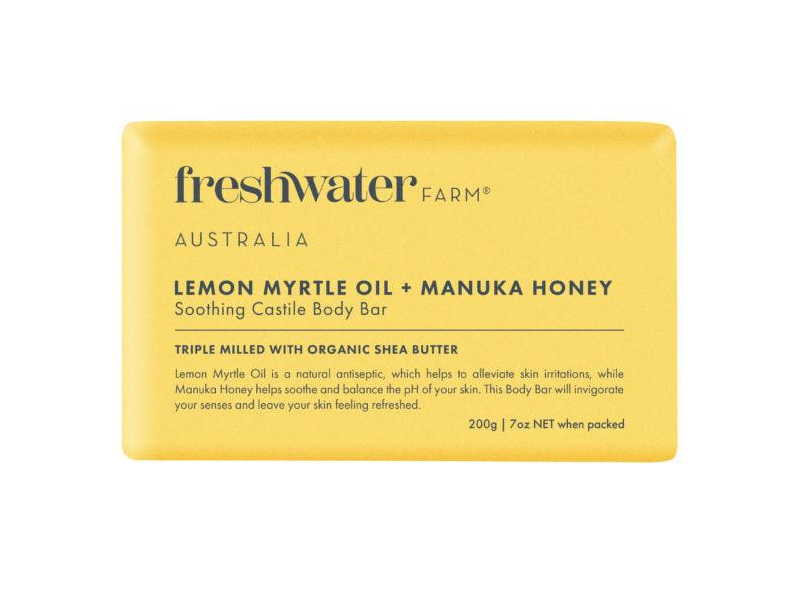 Freshwater Man Soothing Castile Body Bar, Lemon Myrtle Oi + Manuka Honey, 7 oz/200 g