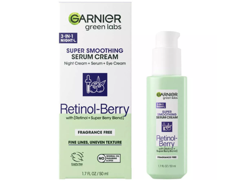 Garnier Green Labs 3-In-1 Night Cream + Serum + Eye Cream, Retinol-Berry, 1.7 fl oz/50 mL