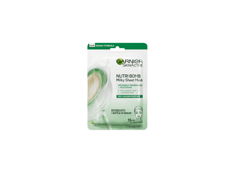 Garnier Nutri Bomb Milky Sheet Mask Hyluronic Acid + Almond Milk, 28 g