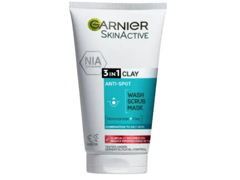 Garnier Skin Active 3 in 1 Clay Wash Scrub & Mask, 150 mL
