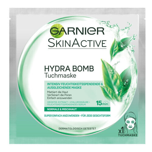 Skinactive Hydra Bomb Tuchmaske Grüntee + Hyaluronsäure + Feuchtigkeitspendendes Serum