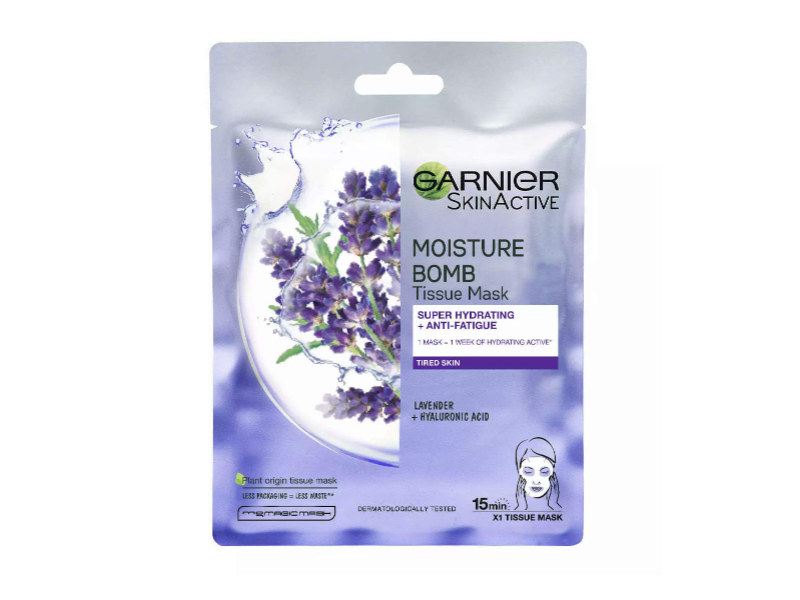 Garnier Skinactive Moisture Bomb Tissue Mask, Lavender + Hyaluronic Acid, 28 g, 1 Count
