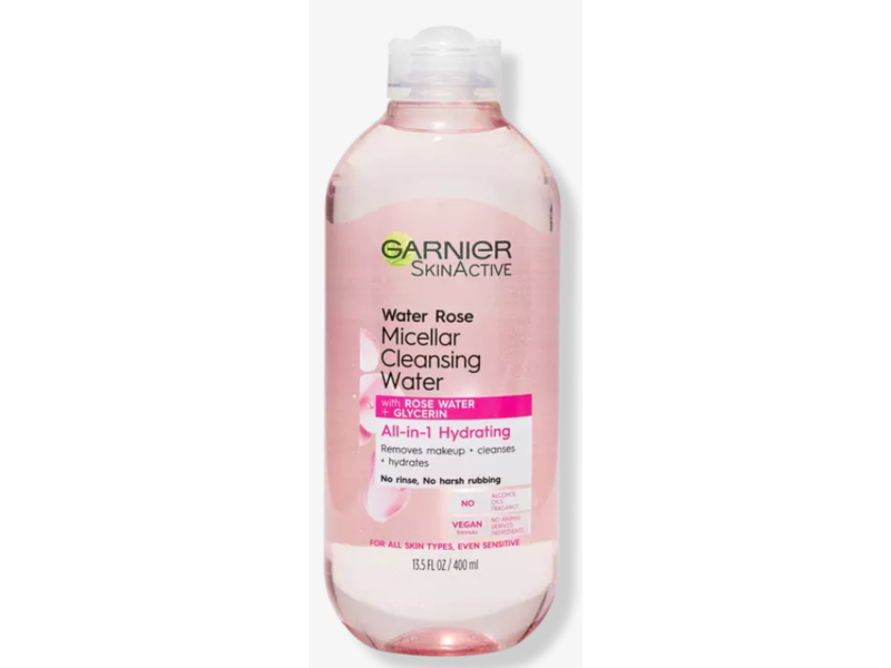 Garnier SkinActive Water Rose Micellar Cleansing Water, Rose Water + Glycerin, 13.5 fl oz/400 mL