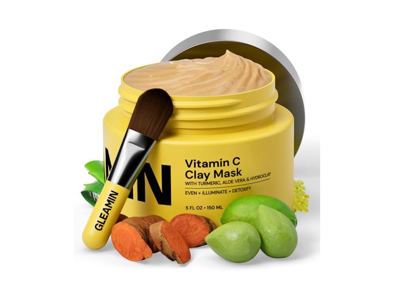 Gleamin Vitamin C Clay Mask, Turmeric + Aloevera & Hydroclay, 5 fl oz/150 mL